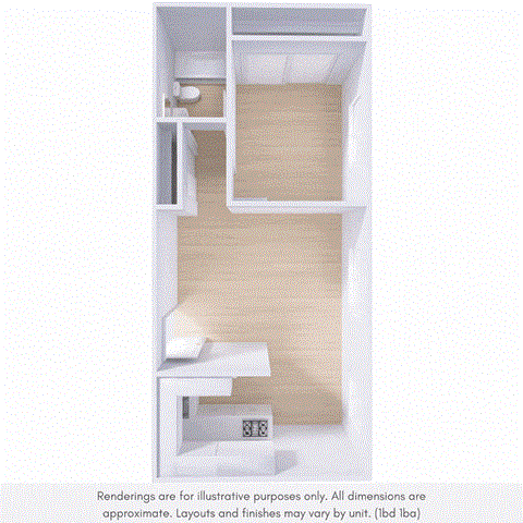 Floor plan for 1 bed, 1 bath